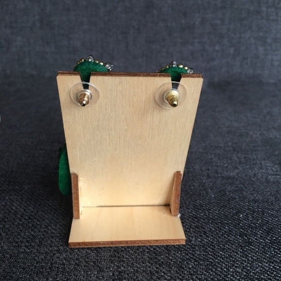 Felt Fabric Rhinestone & Sequin Champagne Bottle Shamrock Earrings, Green, Gold - Picture 6 of 16